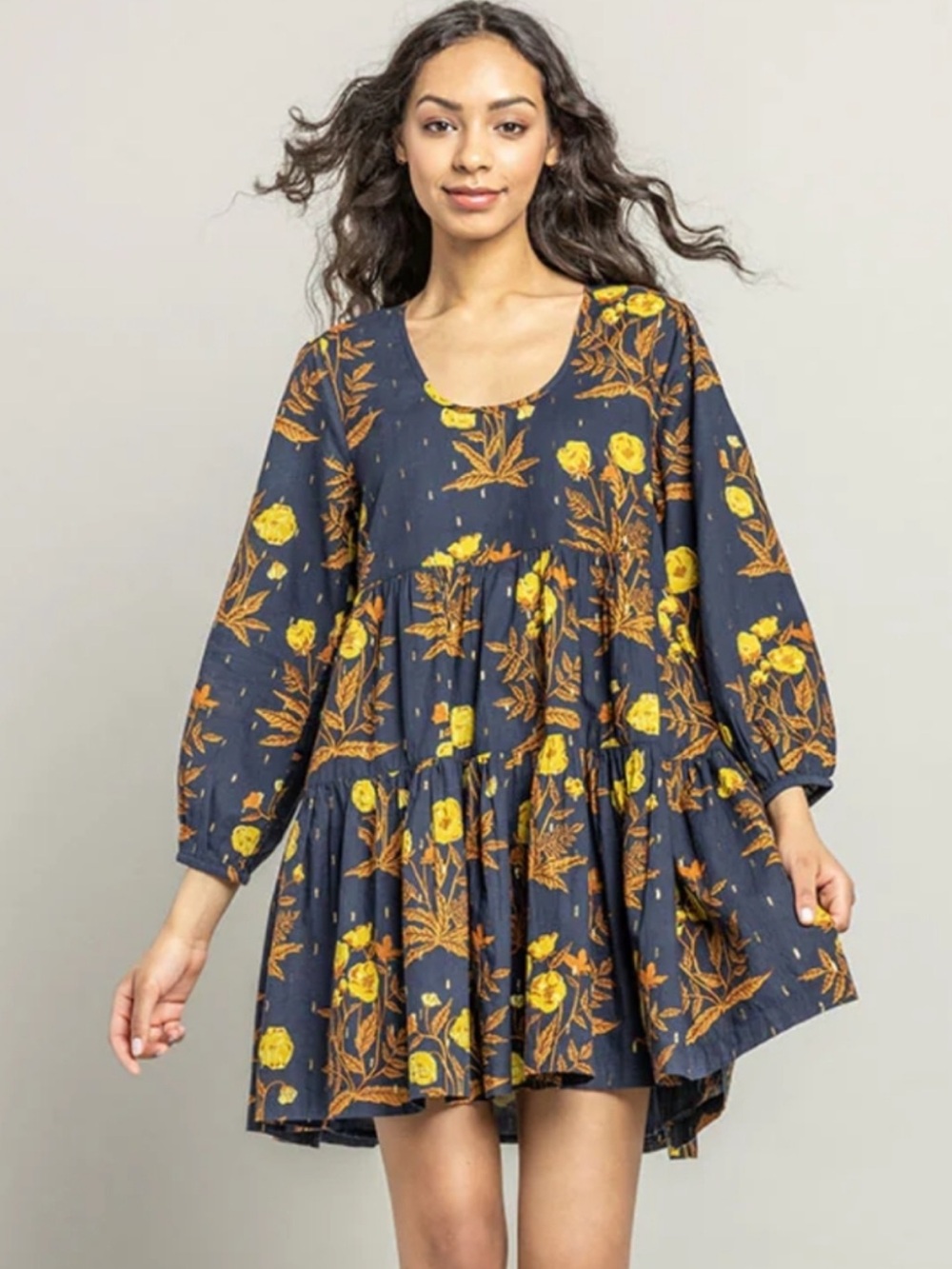 Pink Chicken Michelle Dress Tiered Swing Navy Poetic Poppies.  G6